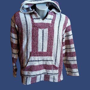 Baja Joe Striped Baja Hoodie Pullover With Kangaroo Pocket Hood Small Multicolor